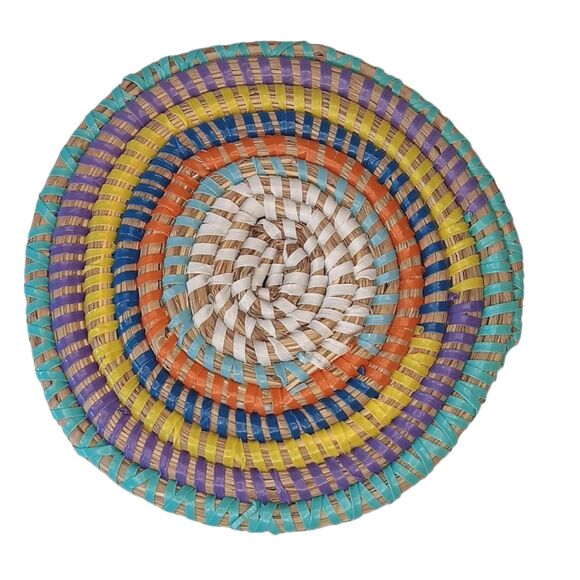 Large Colorful Woven Coasters Rattan And Plastic Multicolor 5.5" Set Of Four (4) - Picture 4 of 10